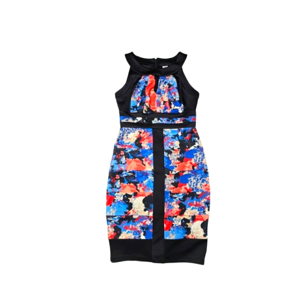 Sangria Sleeveless Stretchy Colorblock Dress Midi Vibrant Floral Watercolor 8